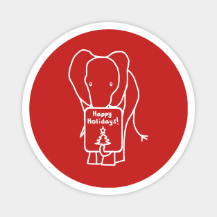 Minimal White Line Christmas Elephant says Happy Holidays Magnet